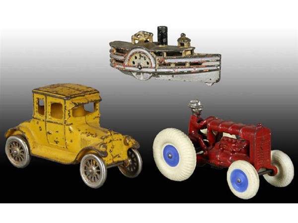 LOT OF 3: AMERICAN MADE CAST IRON VEHICLE TOYS.   