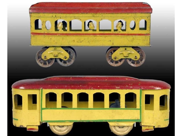 LOT OF 2: PRESSED STEEL HILL CLIMBER TROLLEY TOYS.