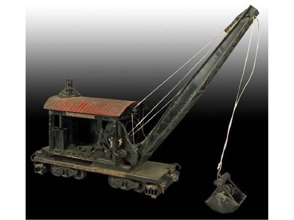 PRESSED STEEL BUDDY L OUTDOOR RAILROAD DREDGE TOY.