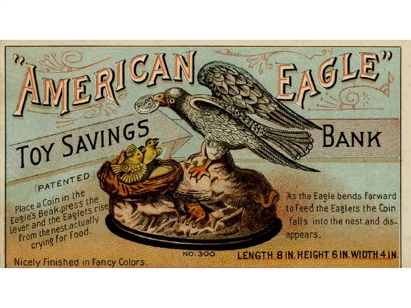 EAGLE & EAGLETS MECHANICAL BANK TRADE CARD.       