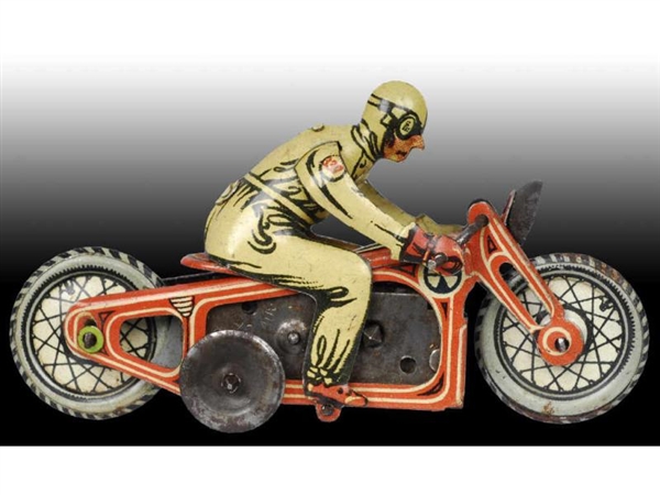 GERMAN TIN WIND-UP MOTORCYCLE TOY.                