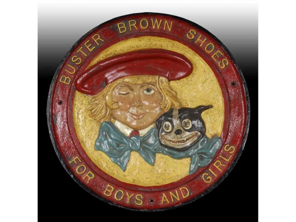 CAST IRON BUSTER BROWN SHOES ADVERTISING SIGN.    