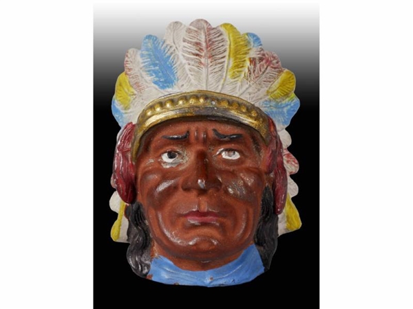 LEAD INDIAN BUST WITH FULL HEADDRESS STILL BANK.  