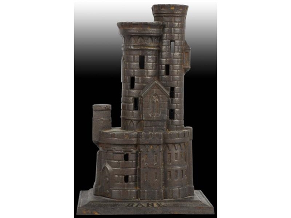 CAST IRON CASTLE WITH TWO TOWERS STILL BANK.      