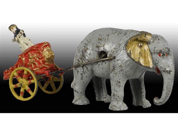 CAST IRON LARGE ELEPHANT WITH CHARIOT STILL BANK. 