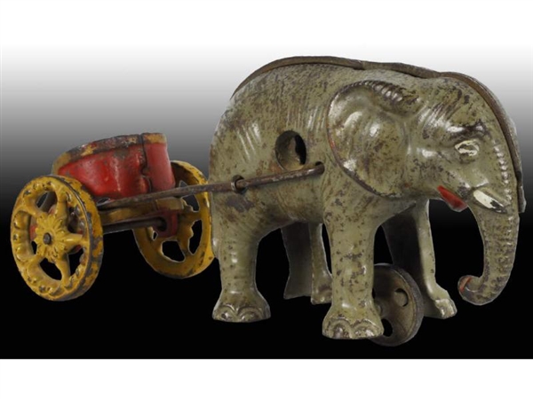 CAST IRON SMALL ELEPHANT WITH CHARIOT STILL BANK. 