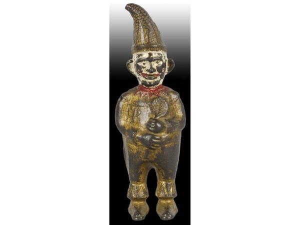 CAST IRON CLOWN WITH CROOKED HAT STILL BANK.      
