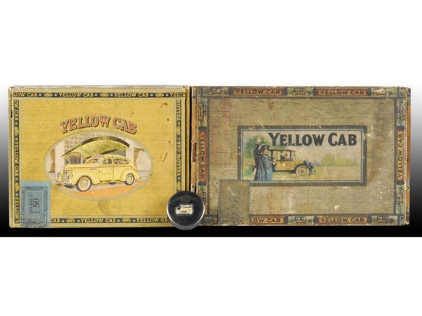 LOT OF 3: YELLOW CAB ITEMS & 2 BOXES.             