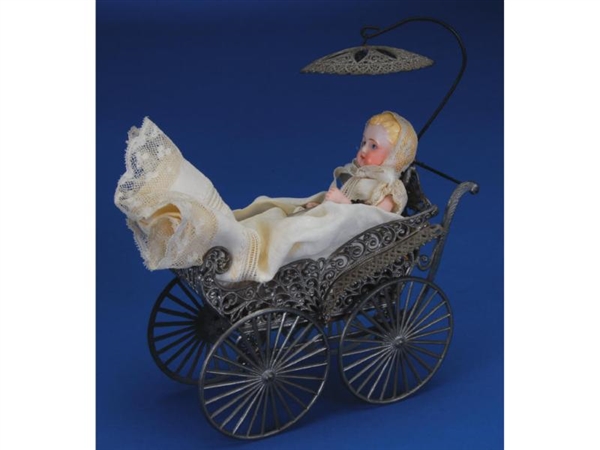 GERMAN BABY DOLL WITH SOFT METAL CARRIAGE         