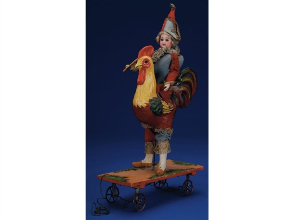 DELIGHTFUL CLOWN IN ROOSTER COSTUME PULL TOY      
