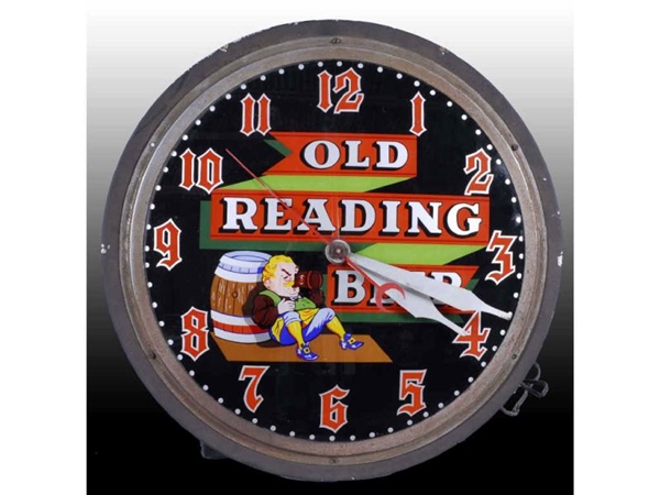 RARE OLD READING BEER REVERSE-ON-GLASS CLOCK.     