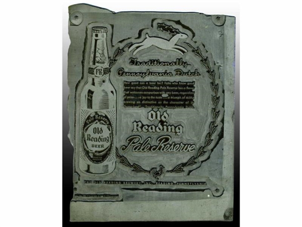 LOT OF 5: OLD READING BEER PRINTING PLATES.       