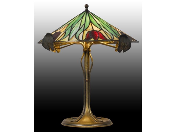 PITTSBURGH LEADED GLASS LAMP SHADE AND BASE.      