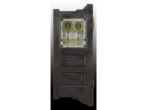 PAIR OF VINTAGE STAINED GLASS SALOON DOORS.       
