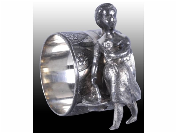 YOUNG GIRL CARRYING BASKET FIGURAL NAPKIN RING.   