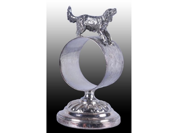 HUNTING DOG STANDS ON FIGURAL NAPKIN RING.        