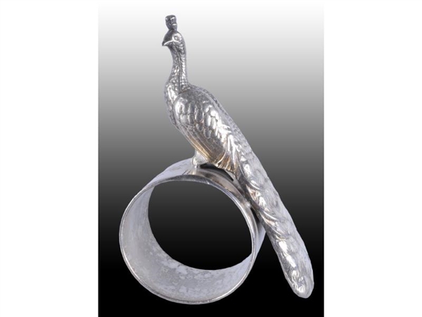 PEACOCK PERCHES ON TOP FIGURAL NAPKIN RING.       
