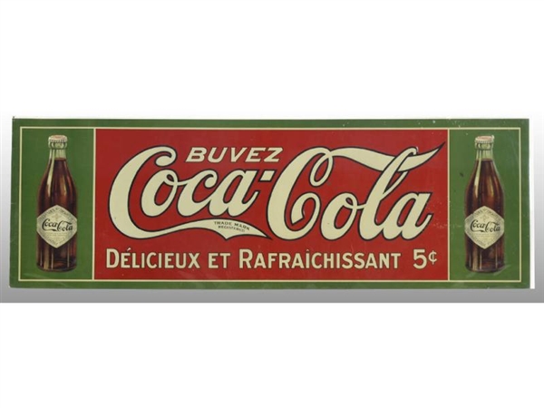 EMBOSSED COCA-COLA TIN SIGN WITH 2 BOTTLES.       