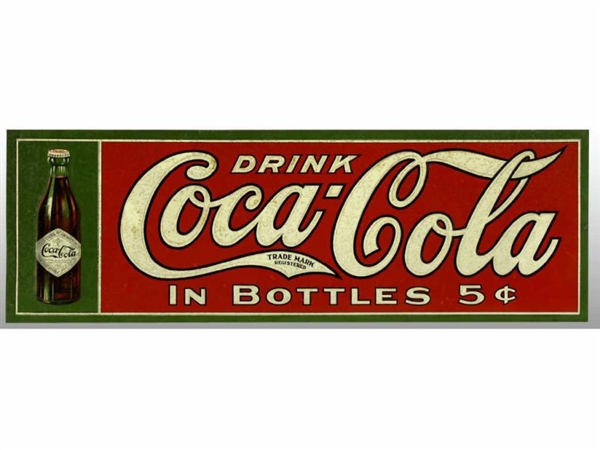 EMBOSSED COCA-COLA TIN SIGN W/ STRAIGHT-SIDED BOX.