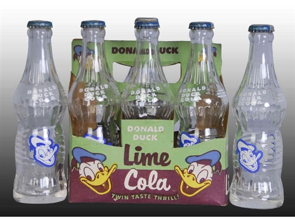 DONALD DUCK COLA 6-PACK CARRIER W/ 6 BOTTLES.     