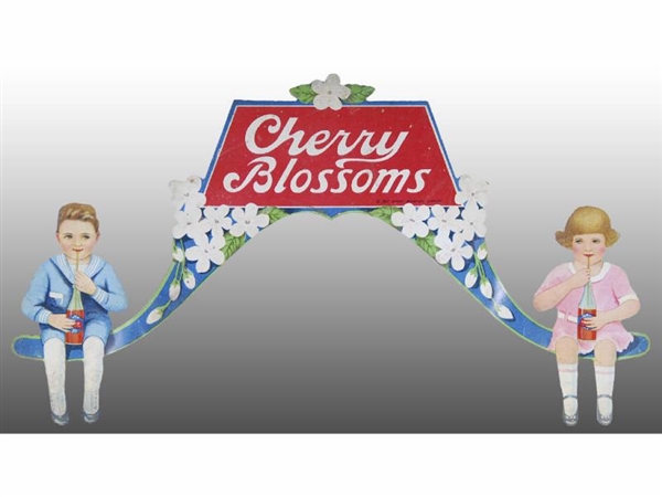 2-SIDED TIN LITHO CHERRY BLOSSOMS DIE-CUT SIGN.   