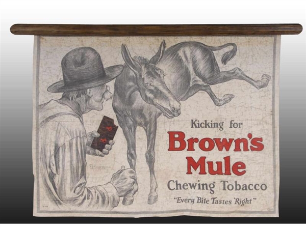 BROWNS MULE CHEWING TOBACCO FABRIC BANNER.       