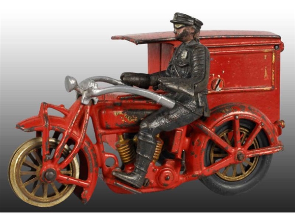CAST IRON HUBLEY INDIAN AIR MAIL MOTORCYCLE TOY.  