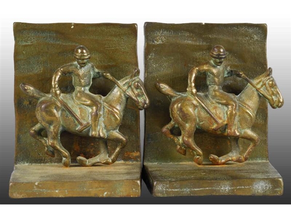 POLO PLAYER ON HORSEBACK CAST IRON BOOKENDS.      