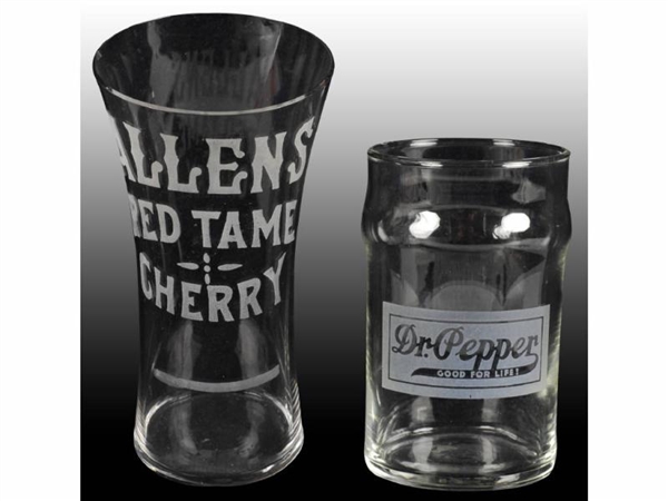 LOT OF 2: ETCHED GLASSES DR. PEPPER AND ALLEN TAME