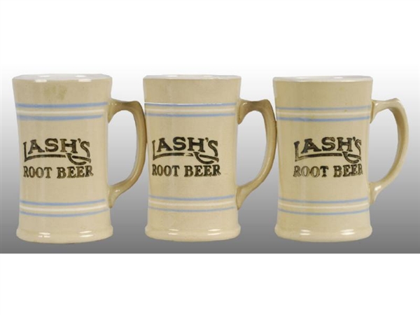 LOT OF 3: ASSORTED STRIPED LASHS ROOT BEER MUGS. 