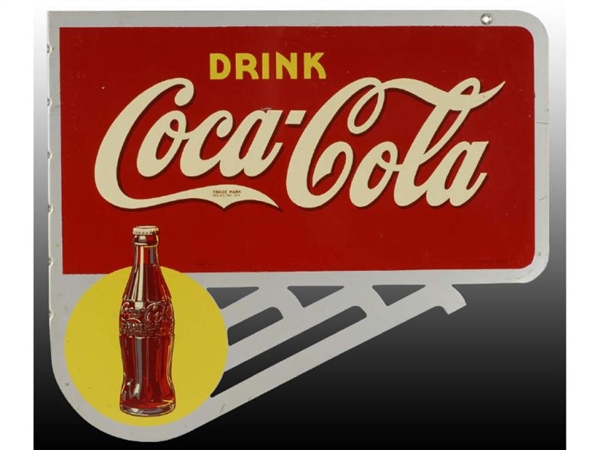 COCA-COLA TIN FLANGE SIGN WITH SUPPORT.           