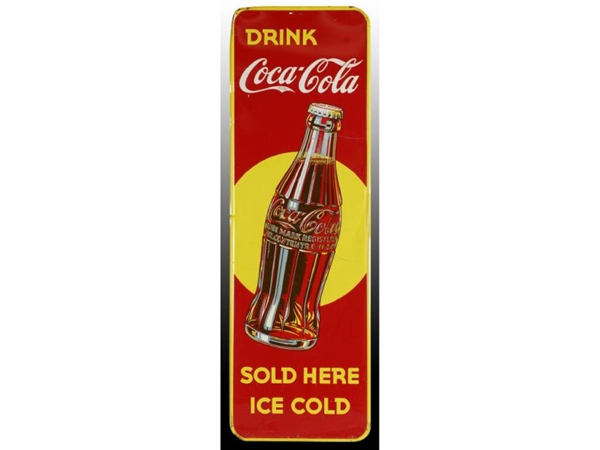CANADIAN COCA-COLA TIN SIGN WITH BOTTLE.          