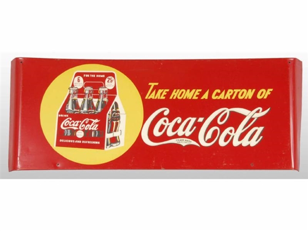 COCA-COLA BAG RACK SIGN WITH SIX-PACK.            