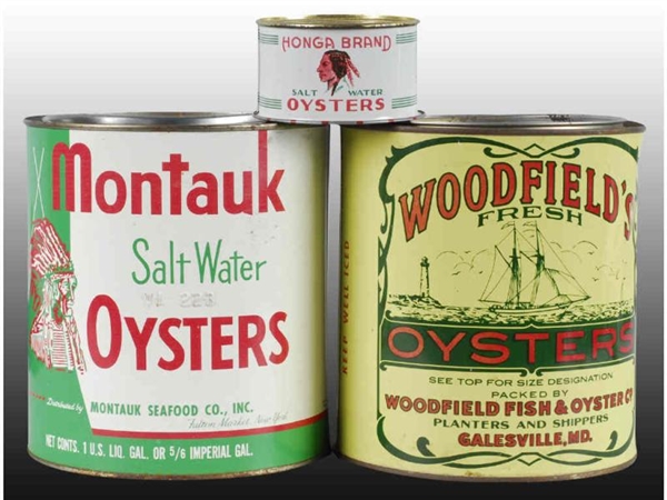 LOT OF 3: ASSORTED OYSTER TIN CANS.               