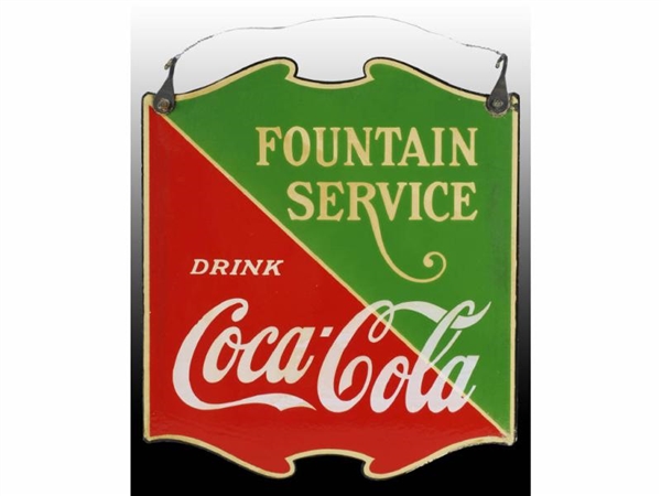 PORCELAIN 2-SIDED COCA-COLA FOUNTAIN SERVICE SIGN.