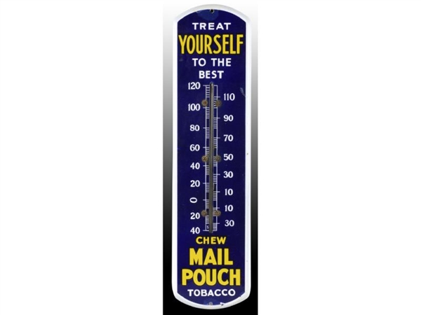 MAIL POUCH TOBACCO PORCELAIN THERMOMETER.         