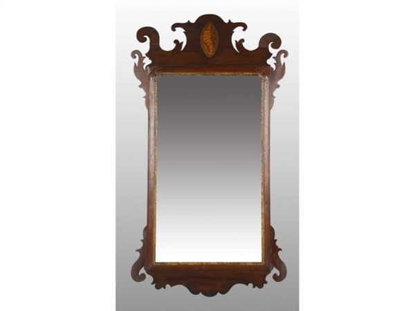 CHIPPENDALE MIRROR WITH INLAY DETAIL.             