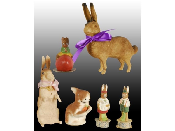 LOT OF 6: GERMAN EASTER RABBIT CANDY CONTAINERS.  