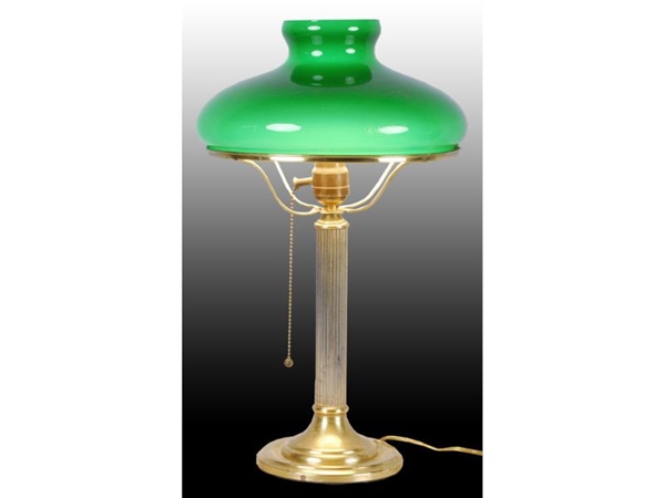 CASED GREEN GLASS ETCHED TABLE LAMP.              