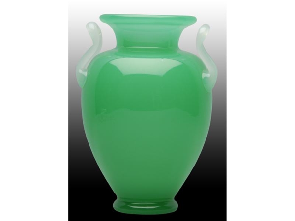 PAIR OF POLISHED JADE VASES WITH APPLIED HANDLES. 