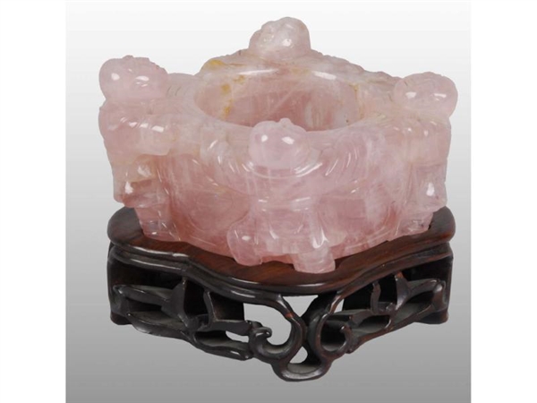 LOT OF 2: PINK QUARTZ PIECES WITH WOOD STANDS.    