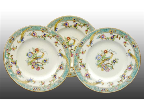 LOT OF 12: MINTON CHINA PEACOCK TEACUP PLATES.    