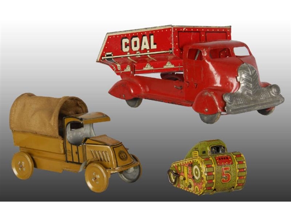 LOT OF 3: TIN AMERICAN VEHICLE TOYS               