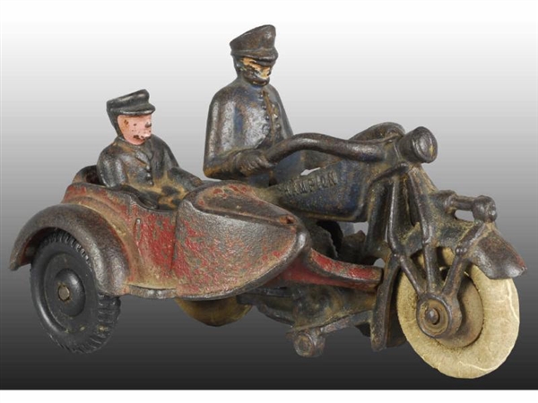 CAST IRON TOY CHAMPION MOTORCYCLE & SIDECAR.      