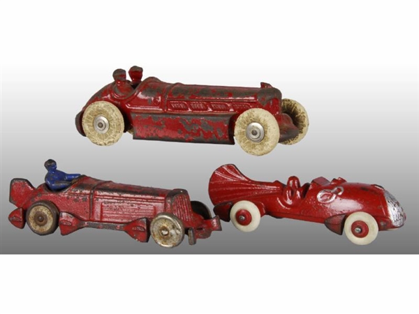LOT OF 3: CAST IRON RED RACERS.                   