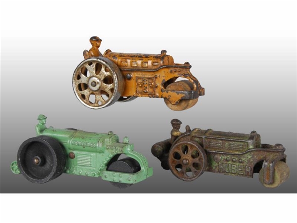 LOT OF 3: CAST IRON HUBLEY ROAD ROLLER TOYS.      