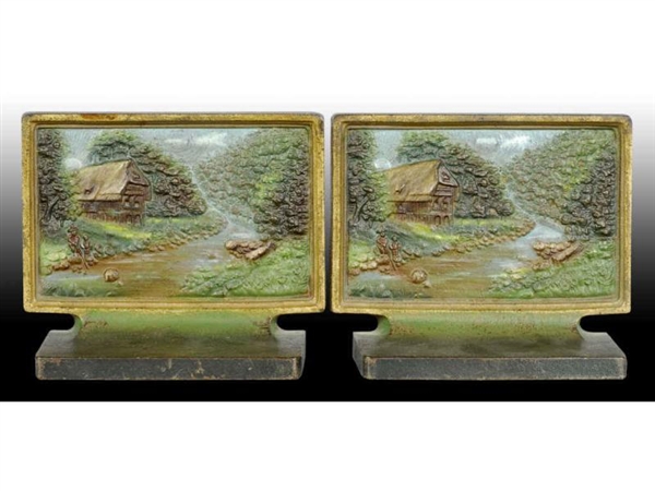BRADLEY AND HUBBARD COTTAGE CAST IRON BOOKENDS.   