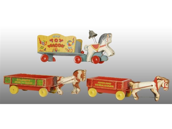 LOT OF 3: FISHER-PRICE HORSE-DRAWN WAGON TOYS.    