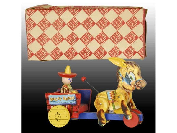 #166 FISHER-PRICE BUCKY BURRO TOY WITH BOX.       