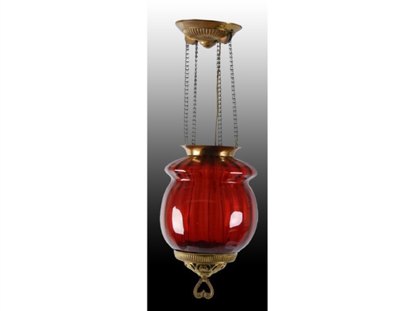 VICTORIAN PARLOR HANGING CRANBERRY LAMP.          